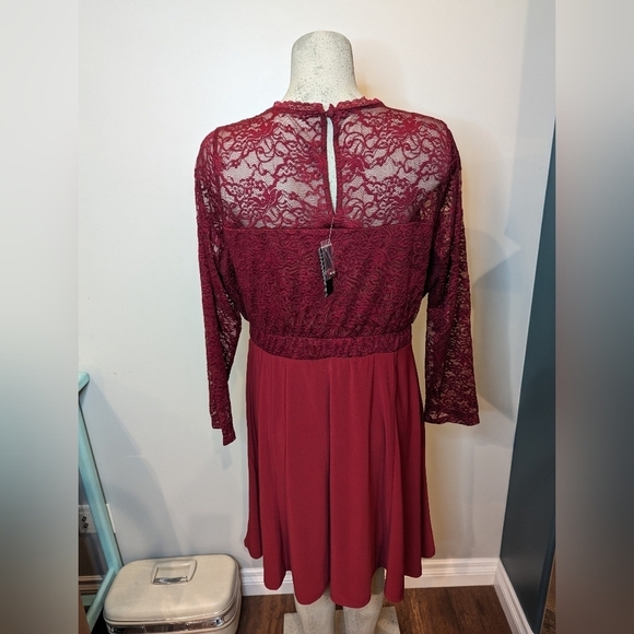 Torrid Studio Knit Lace Fit N Flare Dress, rhubarb plus size 1x - Picture 5 of 10